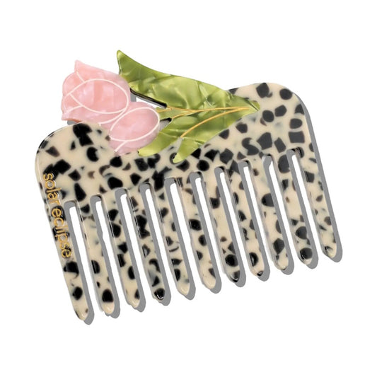 Solar Eclipse Hand-Painted Vintage Tulips Pocket Hair Comb