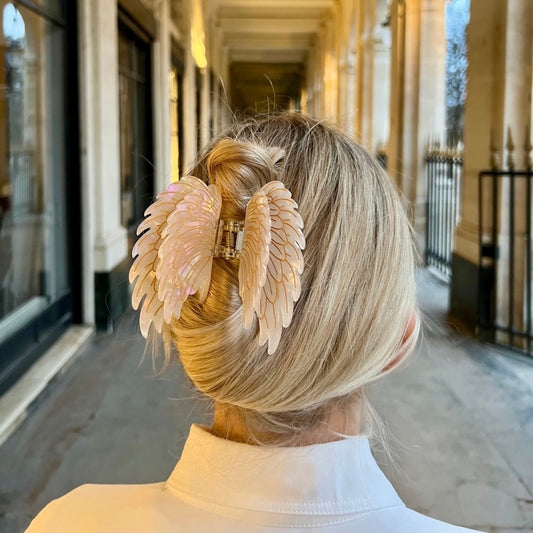 Solar Eclipse Hand Painted Acetate Angel Wings Claw Hair Clip / Pearl