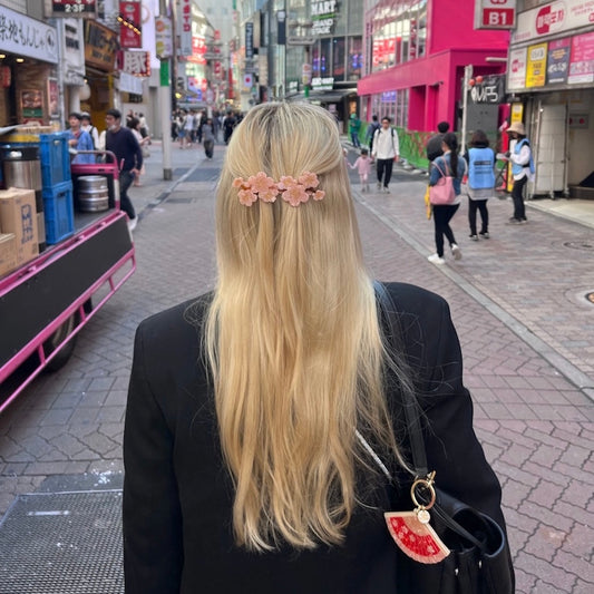 Solar Eclipse Hand Painted Acetate Cherry Blossom French Barrette Hair Clip in Pink
