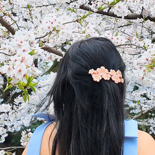 Solar Eclipse Hand Painted Acetate Cherry Blossom French Barrette Hair Clip in Pink