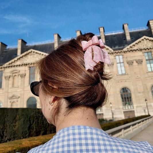 Solar Eclipse Hand Painted Pink Bow Claw Hair Clip