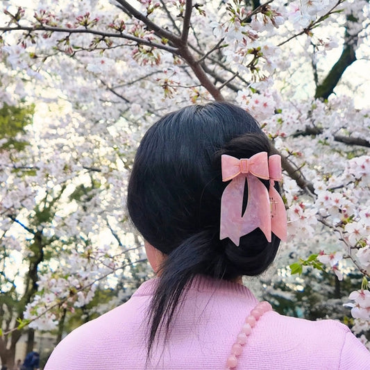 Solar Eclipse Hand Painted Pink Bow Claw Hair Clip