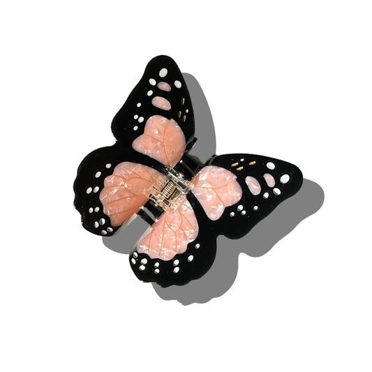 Solar Eclipse Hand Painted Monarch Butterfly Claw Hair Clip / Pink