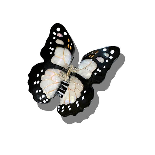 Solar Eclipse Hand Painted Monarch Butterfly Claw Hair Clip / White