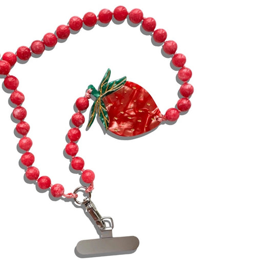Solar Eclipse Hand-Painted Strawberry Gemstone Bracelet Phone Chain