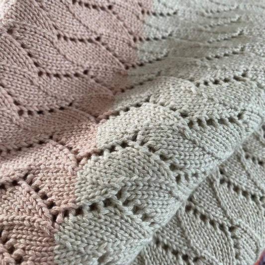 Textured Soft Cotton Knit Baby/Pram Blanket - Pink and Cream 100 x 70cm by Sophie Home