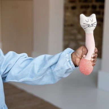 Cat Baby Rattle in Soft Cotton Knit by Sophie Home
