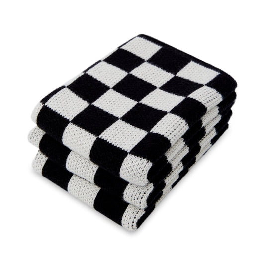 Sophie Home Reusable Cotton Knit Dishcloths Check / Set of 3 - Mono 28 x 28cm