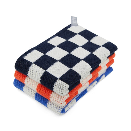 Sophie Home Reusable Cotton Knit Dishcloths Check / Set of 3 - Navy 28 x 28cm