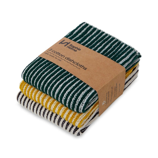 Sophie Home Reusable Ribbed Cotton Knit Dishcloths / Set of 3 - Citrus 28 x 28cm