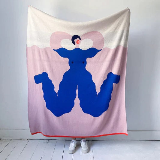 Swimming Nude Cotton Knit Throw / Blanket 160x130cm by Gaia Stella