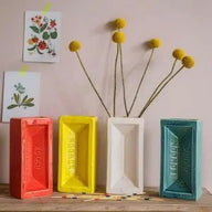 London Brick Ceramic Vases in orange, yellow, white and turquoise height 20cm by Stolen Form
