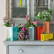 London Brick Ceramic Vases in yellow, orange, grey and turquoise height 20cm by Stolen Form