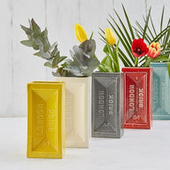 London Brick Ceramic Vases in yellow, orange, grey and turquoise height 20cm by Stolen Form
