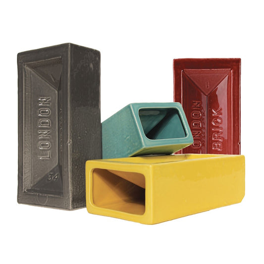 London Brick Ceramic Vases in yellow, red, grey and turquoise height 20cm by Stolen Form