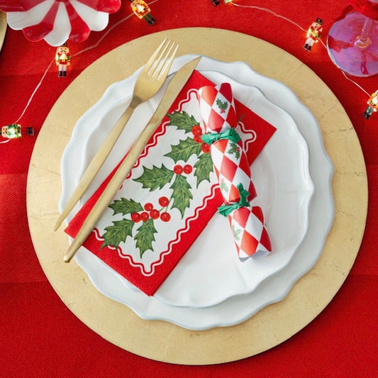 Holly Long Lunch Paper Napkins (Pack of 16)