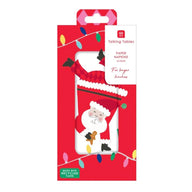 Talking Tables Christmas paper napkin pack featuring a Santa Claus design on a red and white package with colorful holiday lights.