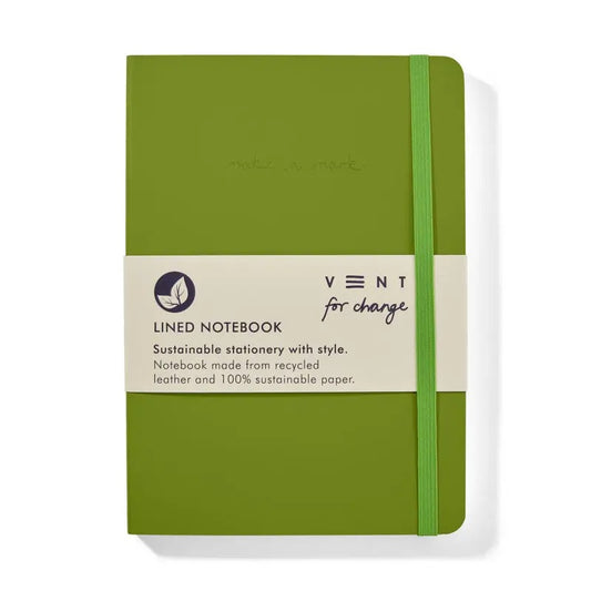 Vent for Change A5 Notebook Recycled Leather Lined Paper Green