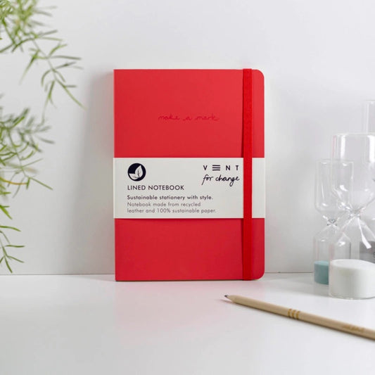 Vent for Change A5 Notebook Recycled Leather Lined Paper Red