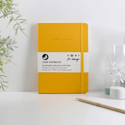 Vent for Change A5 Notebook Recycled Leather Lined Paper Yellow