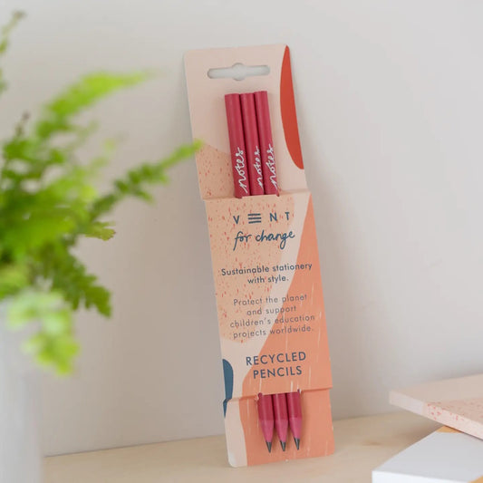 VENT for Change Notes Recycled Pencils / Pack of 3 - Coral and Geranium Pink