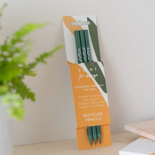 Vent for Change Notes Recycled Pencils Pack of 3 Olive and Forest Green