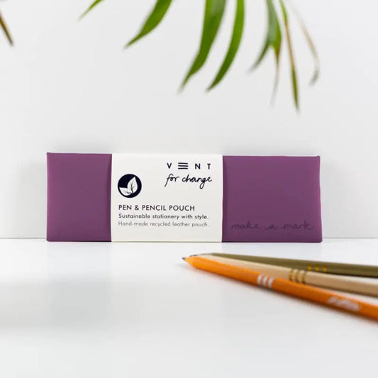 Vent for Change Pen or Pencil Pouch Recycled Leather Purple