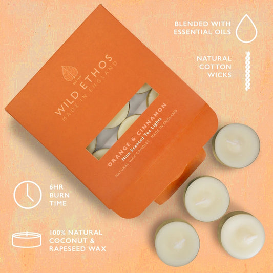 Wild Ethos Cinnamon & Orange Scented Tealights Box of 9