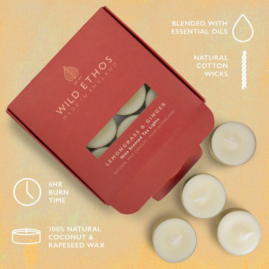 Wild Ethos Lemongrass & Ginger Scented Tealights Box of 9