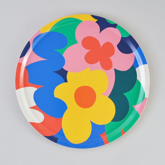 Floral Abstract Round Art Tray Diameter 38cm Illustrated by Micke Lindebergh for Wrap