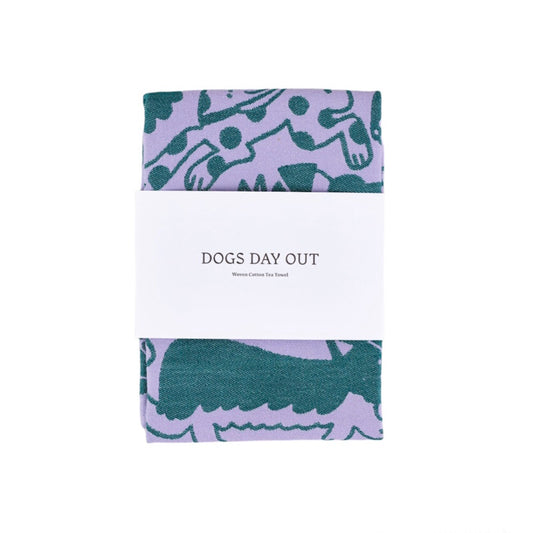 Wrap Tea Towel - Dogs Day Out / Lilac and Green