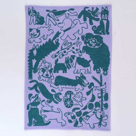 Wrap Tea Towel Dogs Day Out in Lilac and Green