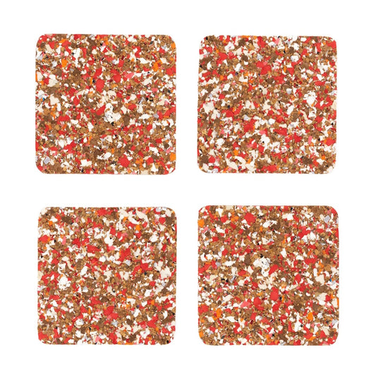 Speckled Square Cork Coasters Set of 4 in Red 10x10cm by Yod&Co