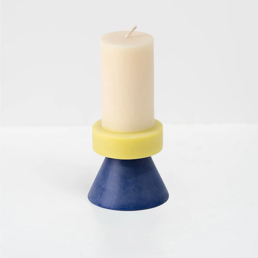 Stack Candle Tall G in White, Yellow and Blue D6.5xH14cm by Yod&Co