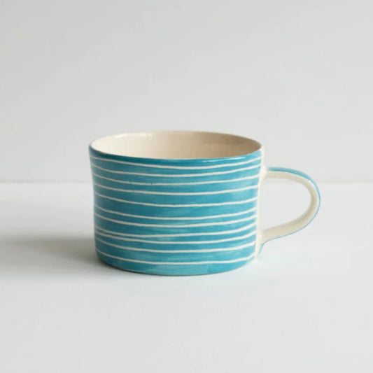 Musango Handmade Turquoise Sgraffito Pattern Mug
