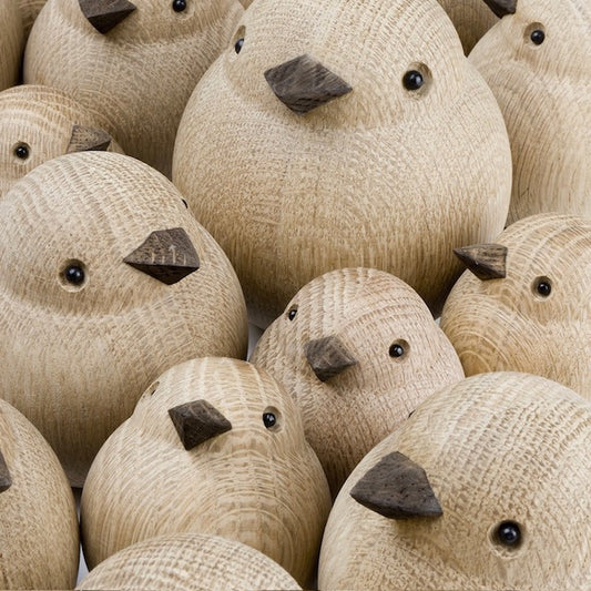 Wooden Baby, Mama and Papa Sparrows handcrafted from Natural Oak by Kristian Jakobsen for novoform