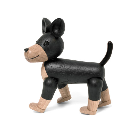 Wooden Charlie The Dog handcrafted from black stained Oak by Kristian Jakobsen for novoform