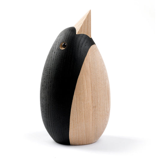 Handcrafted wooden Penguin made from black stained Ash Wood by Kristian Jakobsen for novoform