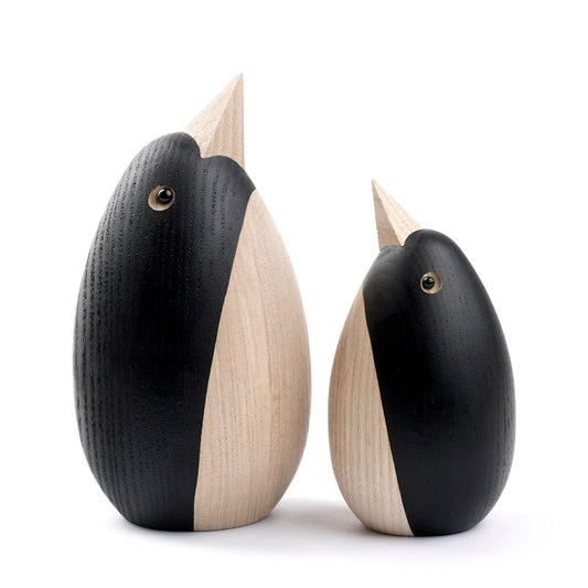 Handcrafted wooden Penguins made from black stained Ash Wood by Kristian Jakobsen for novoform