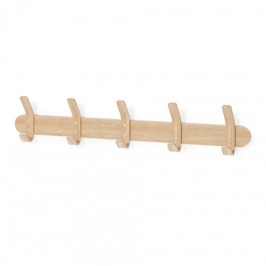 Left Hook with 5 Double Hooks Rail in Natural Oak by Wireworks